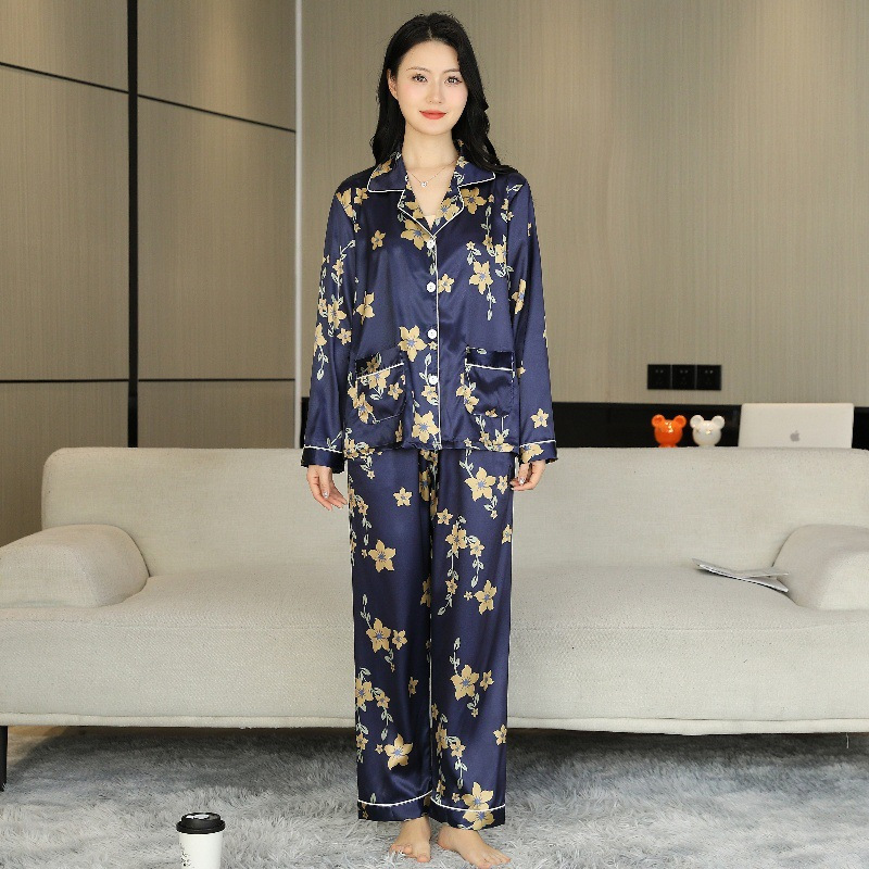 파란색 바탕에 노란색 꽃 (긴 소매, 바지)