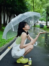 日系小清新透明雨伞结实大号双人自动长柄伞ins高颜值网红拍照女