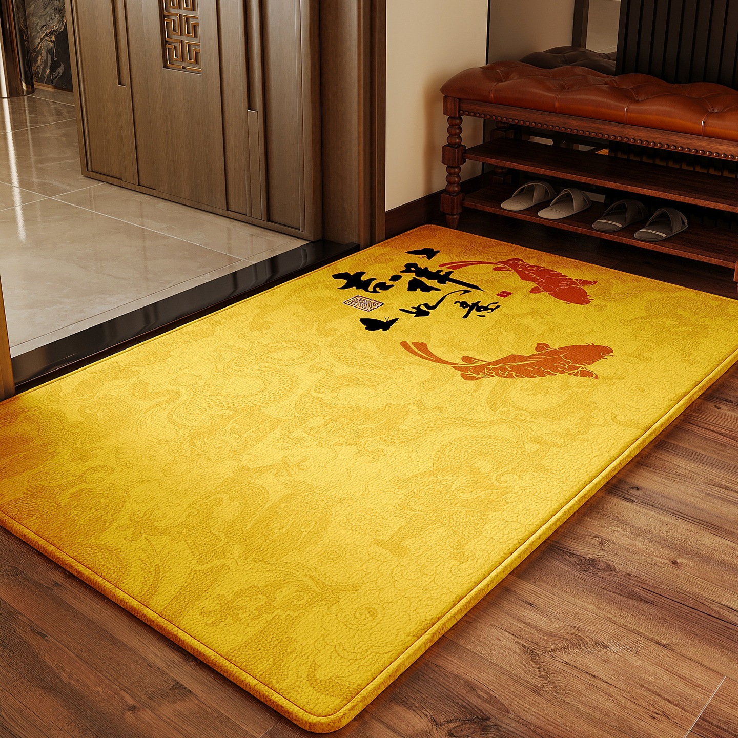 Alfombras domésticas nuevas alfombras amarillas de puerta de entrada nuevas alfombras de puerta de entrada de oro chino