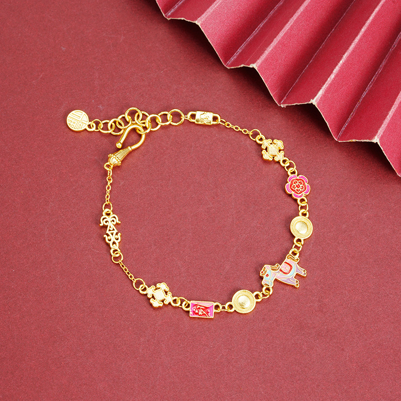 Nuevos productos de oro de arena vietnamita tendencia esmalte color pulsera de poní ligera aleación de cobre de lujo joyería al por mayor