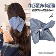 韓国式のシンプルな風の輪の純色のデニムの布の芸の方の巾の髪の縄の女性の怠惰な風の低い団子の頭は髪の毛の縄を刺します。