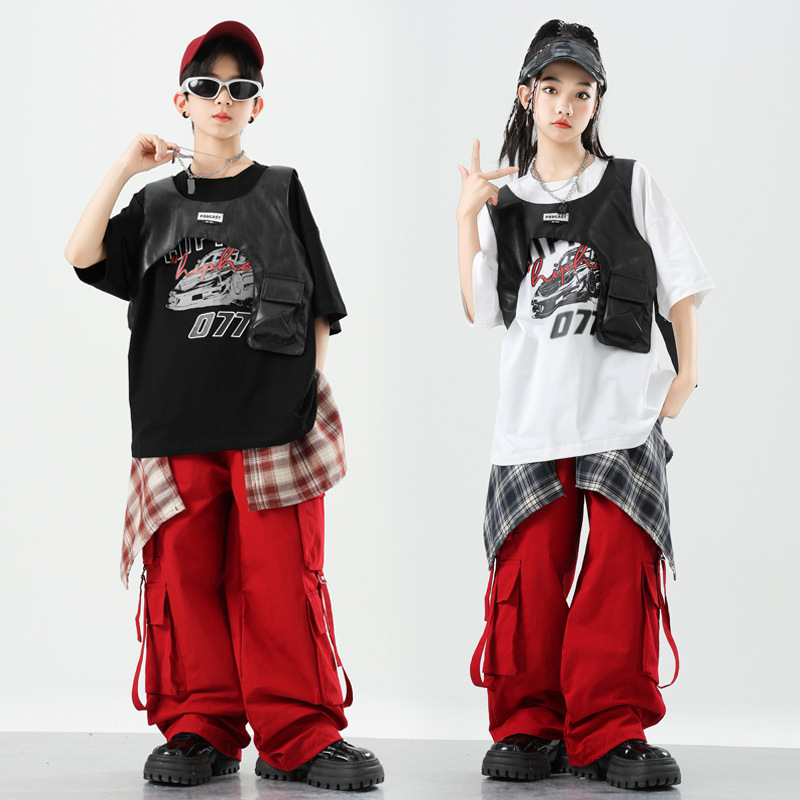 hiphop街舞穿搭裤子短袖嘻哈女孩套装少儿演出服男童街舞儿童潮服