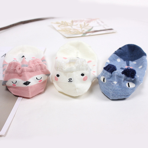 New style feather yarn three-dimensional socks Japanese cartoon small animal low-top socks cotton invisible shallow mouth women's boat socks batch