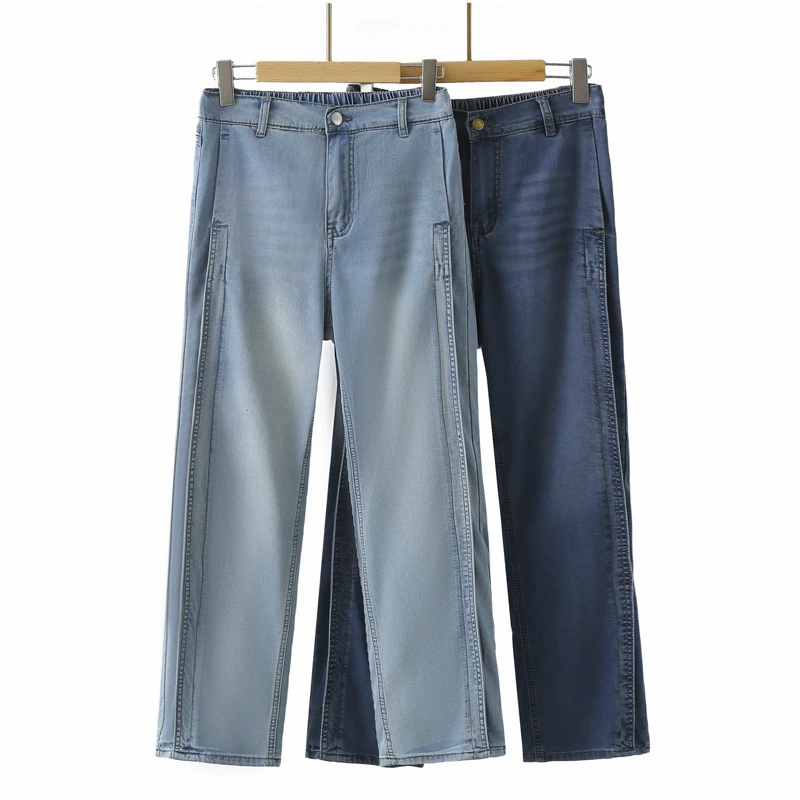 Плюс сайз высокие пояса повседневные прямые джинсы из лиоцелла для женщин 2025 лето ультратонкие свободные джинсы 8932