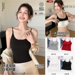 春夏の純色の小さいストラップのベストの女性の肩のベルトはブラジャーの一体の中で外を着ることができます。
