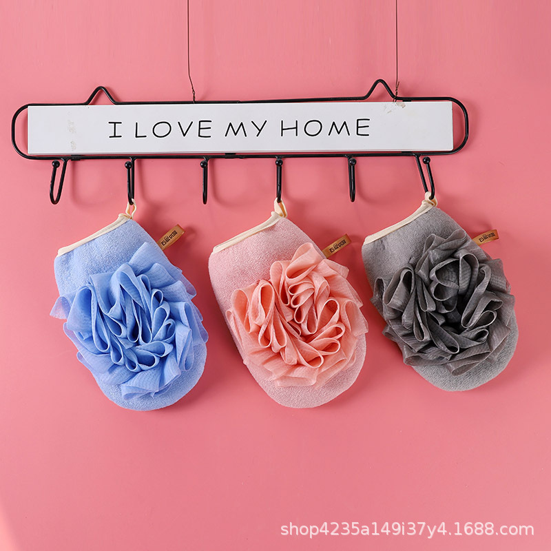 Toalla de baño de flores de baño, bola de baño dos en uno, guantes de baño suaves, artefacto de frotamiento de espalda, toalla de baño de arena fina, toalla de baño de doble cara