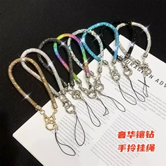 外貿手機掛繩0.7cm奢華水鑽手拎繩子短款鑽石鏈子證件吊鏈潮