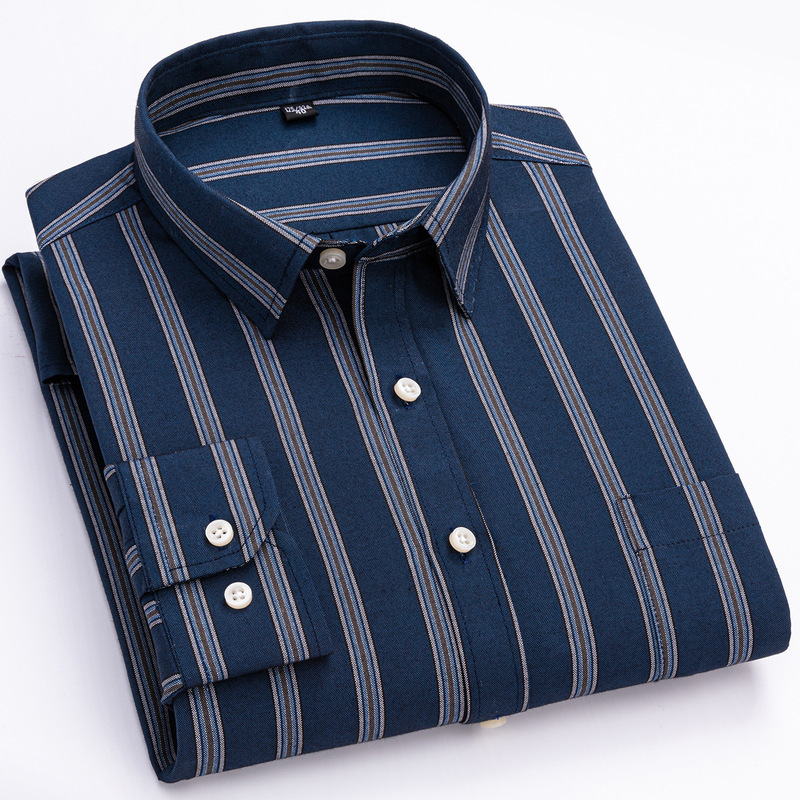 New Plaid Oxford Long-Sleeved Men's Shirt Pure Cotton Casual Business Plus Size Cross-Border Shirt for Spring and Autumn Outerwear New Plaid Oxford Long-Sleeved Men's Shirt Pure Cotton Casual Business Plus Size Cross-Border Shirt for Spring and Autumn Outerwear