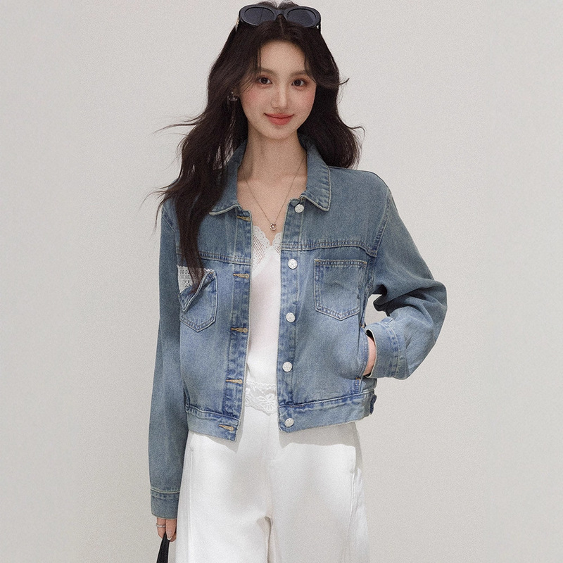 美式复古牛仔外套女长袖2025秋季新款气质小个子短款夹克百搭上衣|undefined