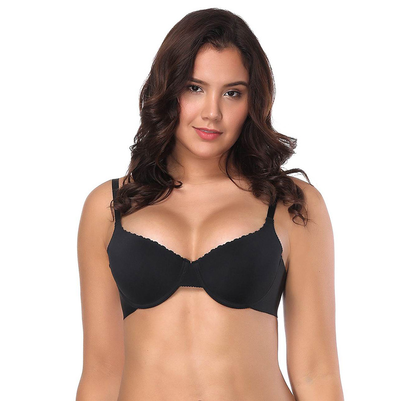 Fábrica directa de ropa interior doméstica de tamaño grande suministro transfronterizo damas negro liso sin costuras reunido cómodo camiseta sujetador image 5
