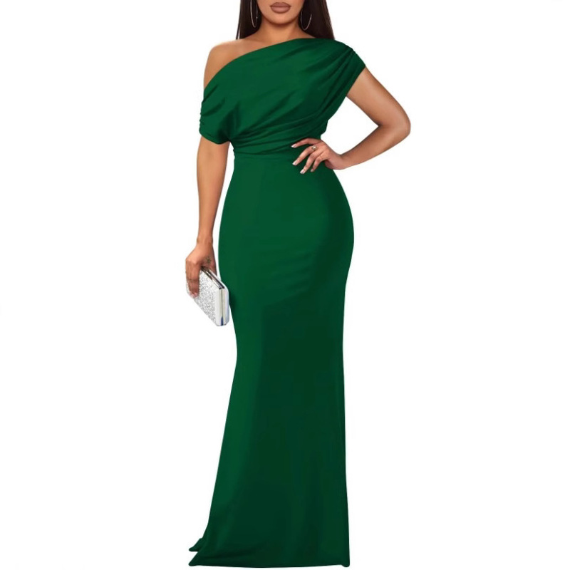 Cross-Border European and American Spring French Elegant Sleeveless Off-Shoulder High-End Tight Long Formal Party Dress