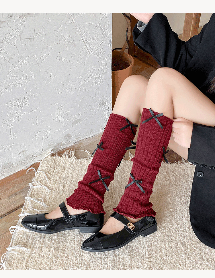 Beinstulpen, Stiefel, modische Baumwollsocken, Damensocken mit Schleife, gestapelte Socken im Lolita-Ballett-Stil, lange Röhrensocken für Mädchen, gestrickte Herbst- und Wintersocken_voghion.com