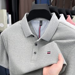 100シルク綿poloシャツクロスボーダー男性半袖ハイエンドビジネスカジュアル刺繍折り襟tシャツ男性代件