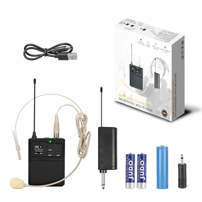 跨境外贸 无线腰包头戴万能麦克风教室 UHF调频 户外舞台演讲话筒