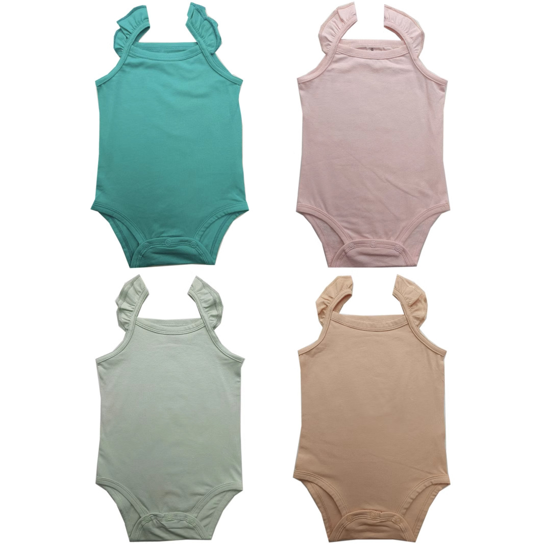 Foreign Trade Flutter-Sleeve Romper [Boneless·Stretch Cotton] for Baby Girls and Toddlers, Pure Color Triangle Onesie with Straps