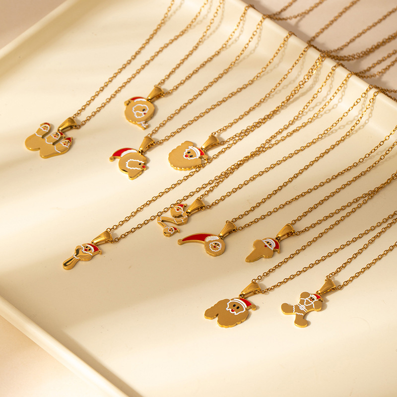 7g Weight 0.03µm Gold Plating Thickness Electroplated Gold Plating Process Golden Plated Plating Material 201 Stainless Steel Pendant Material Pendant Necklace Classification 201 Stainless Steel Chain Material cable chain Chain Type 1 Piece Quantity Holiday, Daily Occasion 201 Stainless Steel Material Santa Claus, Number Pattern Women's Gender Cute Style Plating Craft Fashionable Stainless Steel Christmas Necklace For Women 26 Small Letter Pendants Versatile Minimalist Choker Trendy Accessory 4