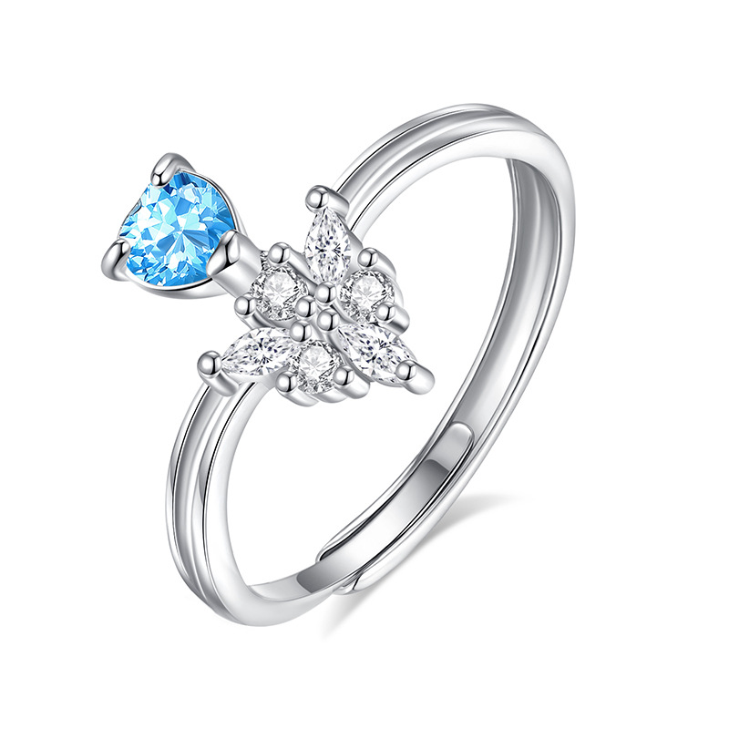 Nuevo anillo de topota azul natural con incrustaciones de todo el cuerpo S925 diseño de joyería de plata joyería femenina simple en vivo al por mayor