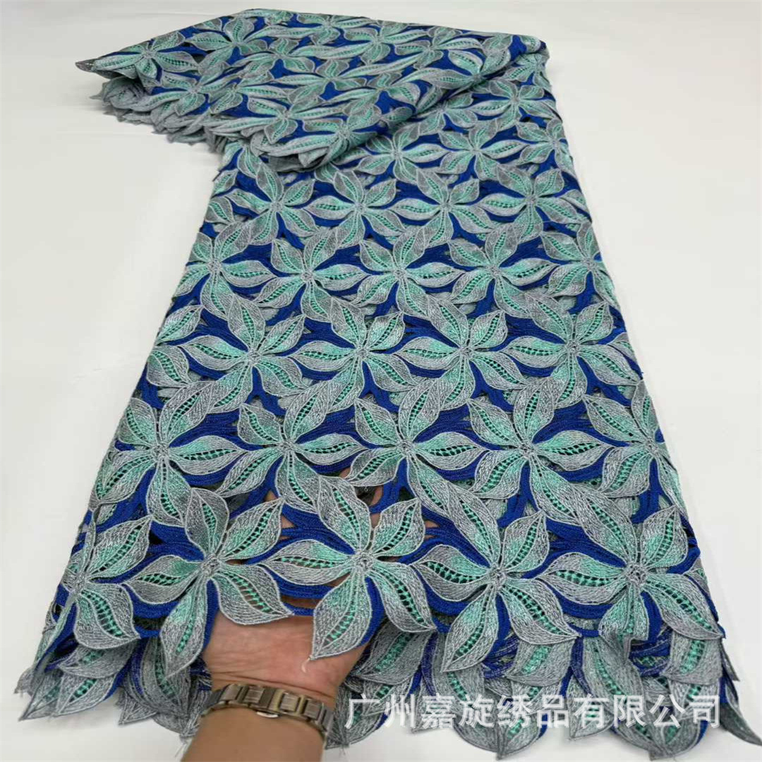 5 yardas bicolor gancho flower soluble en agua poliéster brillante bordado tela hueco vestido escenario cheongsam bordado tela encaje