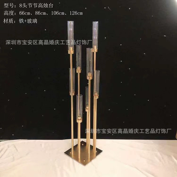 Железная много-глав candlestick гальваника металл секция высокий подсвечник свадебное украшение главный стол компоновка фестиваль вечеринка дорожка ведущий