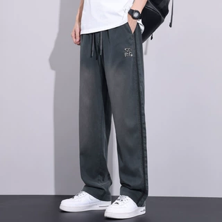 男士春秋季新款抽绳仿牛仔时尚百搭柔软亲肤透气潮流薄款休闲裤