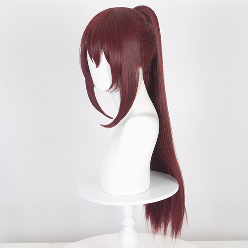 Cardamom Puella Magi Madoka Magica Sakura Kyoko cosplay dark red wig tiger mouth clip single ponytail