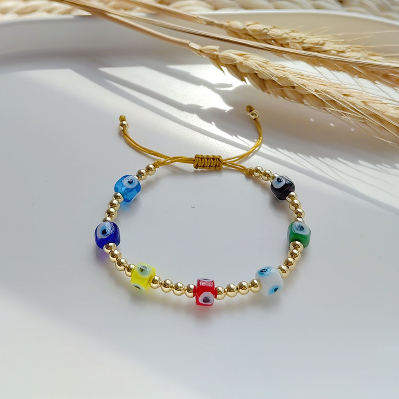 European and American Fashion DIY Handmade Beaded Natural Pearl All-match Glaze Color Turkish Evil Eye Bracelet Women's Ins Style