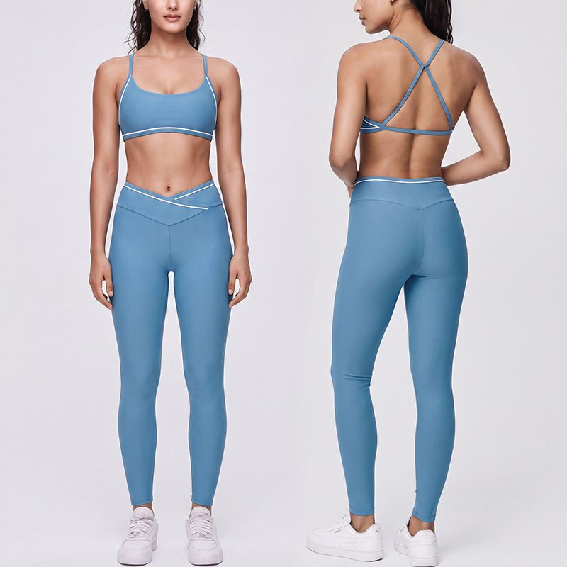 Cross-border new yoga outfit: high-waisted, hip-lifting, tummy-control, slimming, racerback sports bra and leggings set for women Cross-border new yoga outfit: high-waisted, hip-lifting, tummy-control, slimming, racerback sports bra and leggings set for women
