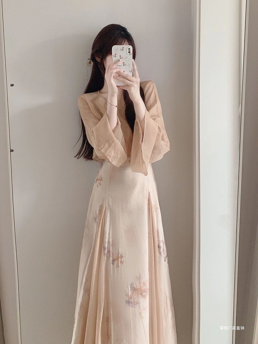 Yuelongsha 2025 New Chinoiserie National Style Skirt Cool Zen Suit Ancient Style Wabi-Sabi Skirt Tea Suit Cheongsam Dress