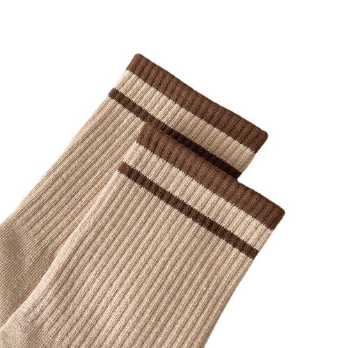 One-piece mechanism spring and autumn solid color simple two-bar striped mid-calf socks college style ins trend versatile sports trend socks