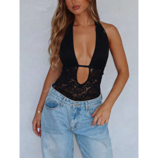 N 42077 Lace halter sheer jumpsuit �ٽz�첱͸ҕ�B�wѝ