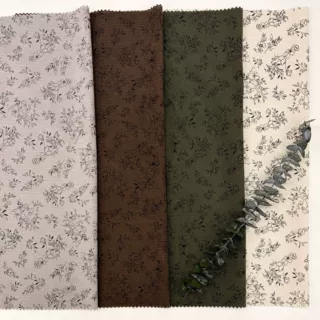 「素影花绒」复古素描花枝灯芯绒布料印花面料做裙子衬衣手工布艺