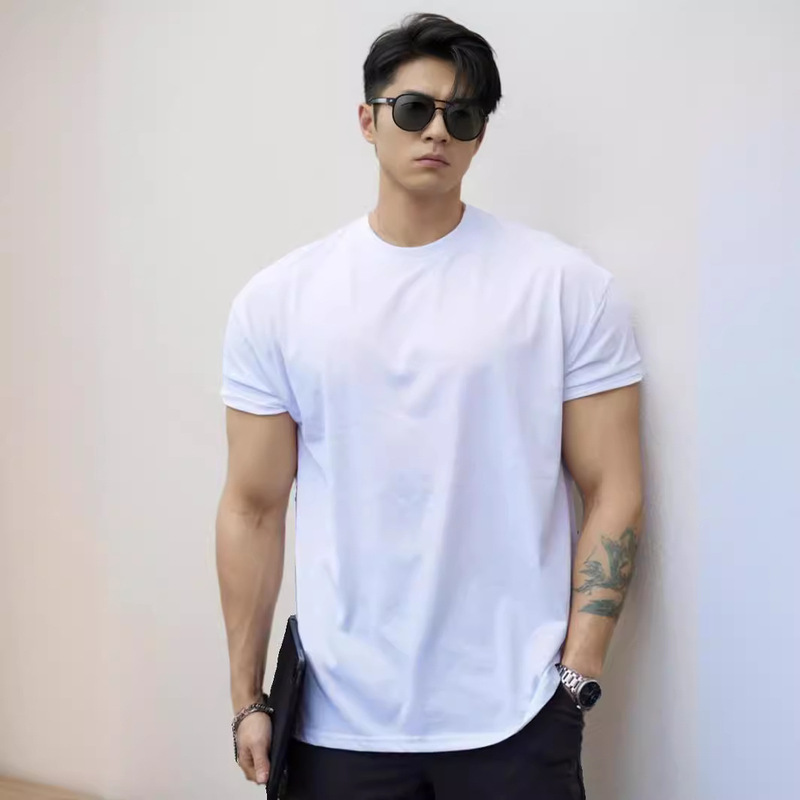 250g Crewneck Quick-drying Sports Fitness Short-sleeved T-shirt Men's Summer Cuff Shown Strong Slim-fit Running Tight Clothes 250g Crewneck Quick-drying Sports Fitness Short-sleeved T-shirt Men's Summer Cuff Shown Strong Slim-fit Running Tight Clothes