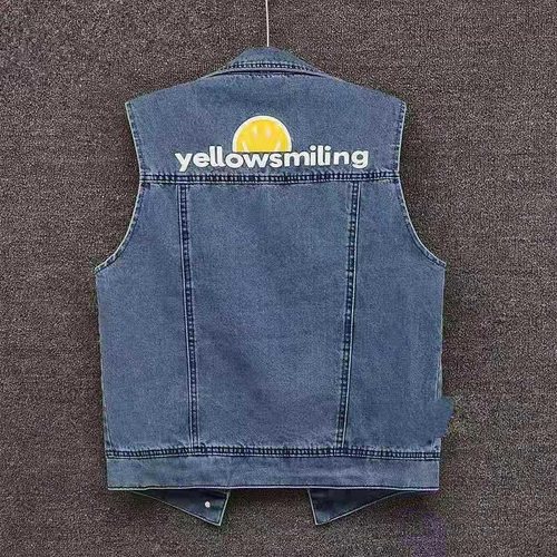 Spring and Autumn Cowboy Vest Backless Jacket Korean Style Fashion Hipster Vest Women Large Pockets Printed Versatile Open Vest Loose