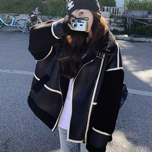 一体羊羔毛外套女2024秋冬新款棉衣加绒加厚小个子机车服夹克