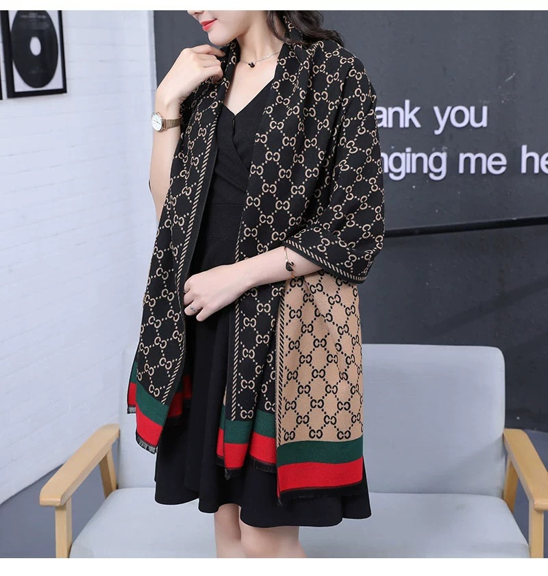 Live C Letter Dobbeltsidig Tykt Varmt Imitert Kasjmirskjerf Dame Kontor Aircondition Varmt Sjal_voghion.com