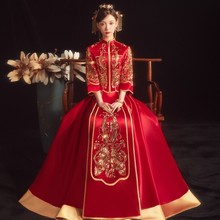 2023中國風小圓領紅色中式旗袍結婚禮服中式秀禾服