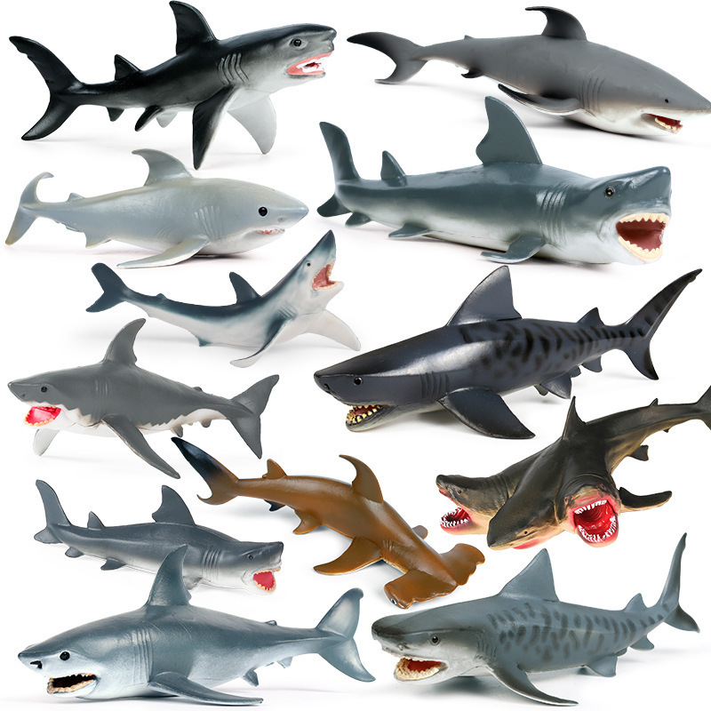 Children's Toys Simulated Animal Shark Marine Life Model Great White Shark Megalodon Blue Whale Tiger Shark Figurine for Boys