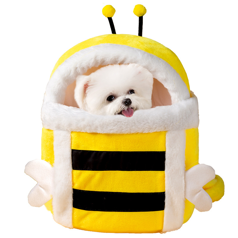 Otoño e invierno perro lindo pequeña abeja embrague caliente engrosada gato bolsa mascota bolsa mochila suministros al por mayor