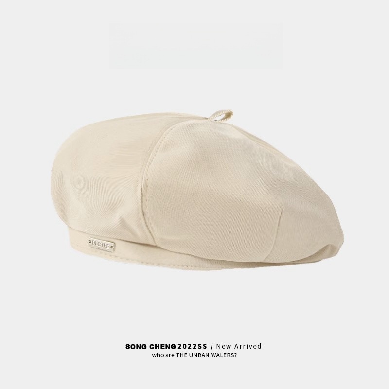 Boina femenina primavera y otoño coreano en línea japonés sombrero negro de ocho ángulos cabeza grande cara redonda retró pintor sombrero marca de moda