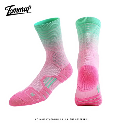 Gradient basketball socks for men and women, professional practical towel bottom, thickened mid-length sports fitness running socks