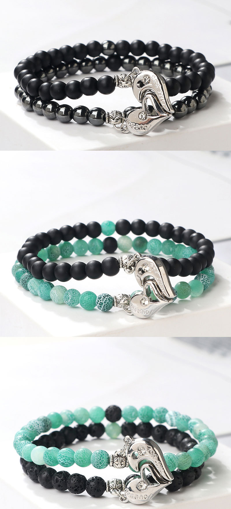 Creative water drop stacking magnetic buckle bracelet cute three dimensional pendant bracelet pearl pattern water drop men and women set jewelry_voghion.com