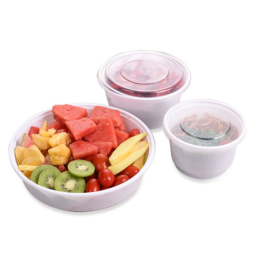 Circular disposable lunch box with lid, made of PP plastic, enhanced thickness, suitable for hot meals, takeout, includes soup bowl and noodle bowl