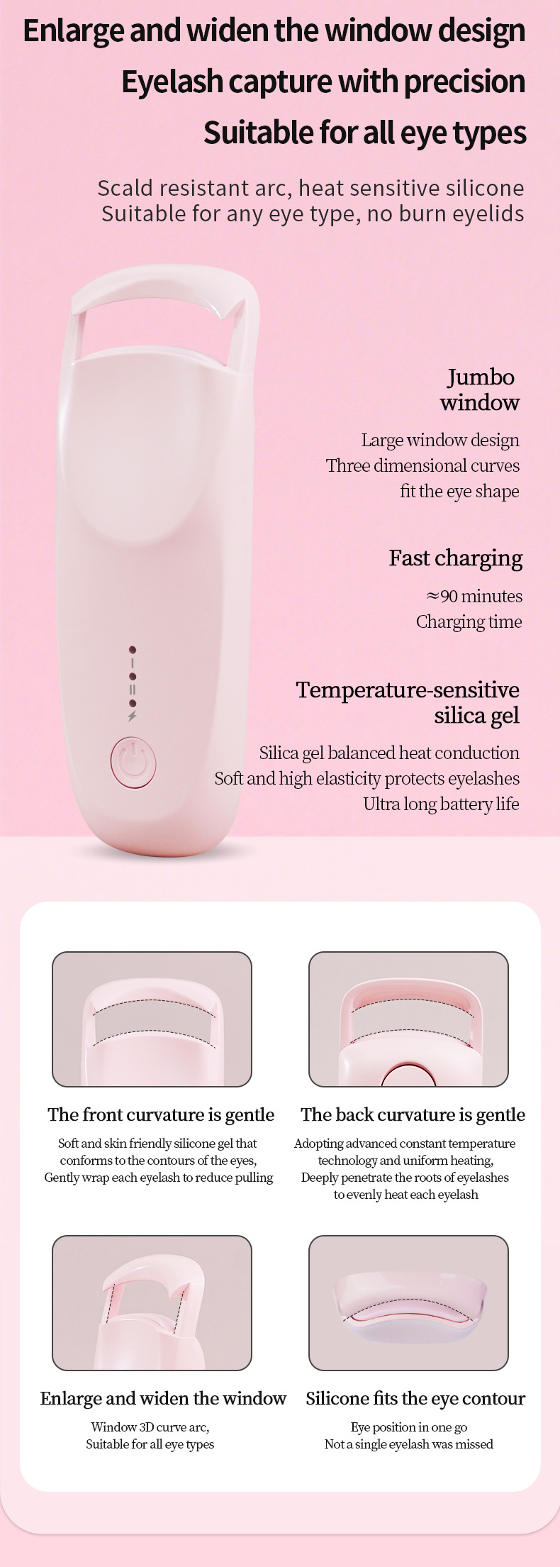 Cross-Border Wide-Opening 5th Generation Electric Heated Soft Rubber Eyelash Curler Long-Lasting Styling Universal Curling Portable Eye-Fit Type Beginner Recommended