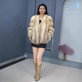 热卖款进口沙狐真皮草时尚大衣女款裘皮外套