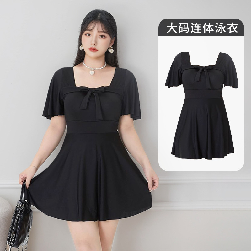 Nuevo traje de baño para mujer, talla grande, gordo mm, conservador, delgado, que cubre la carne, vestido negro de una pieza con sentido de alta calidad, traje de baño de aguas termales para mujer al por mayor