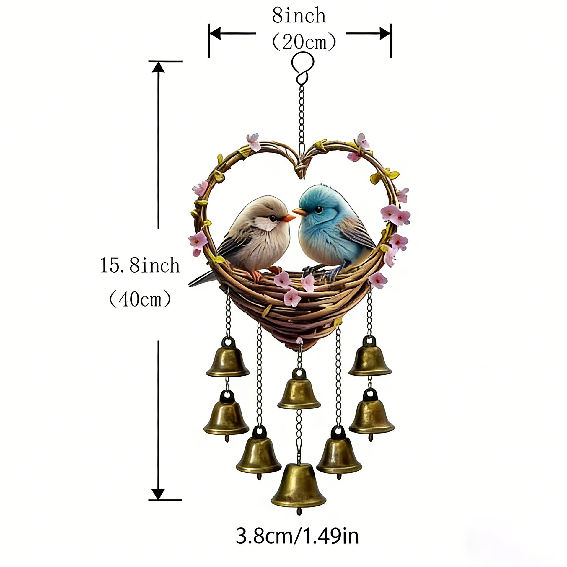 Colgante acrílico 2d plano amor colgante campana de viento con mariposa decoración cadena, adecuado para el hogar y el jardín