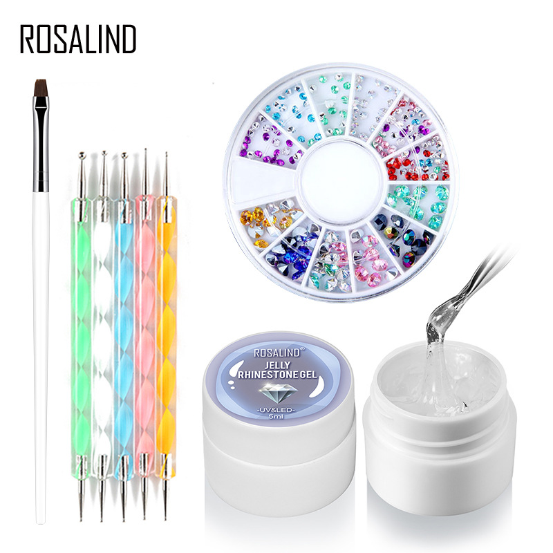 跨境美甲套装 果冻免洗粘钻胶套装DIY美甲水晶指甲胶粘钻封层