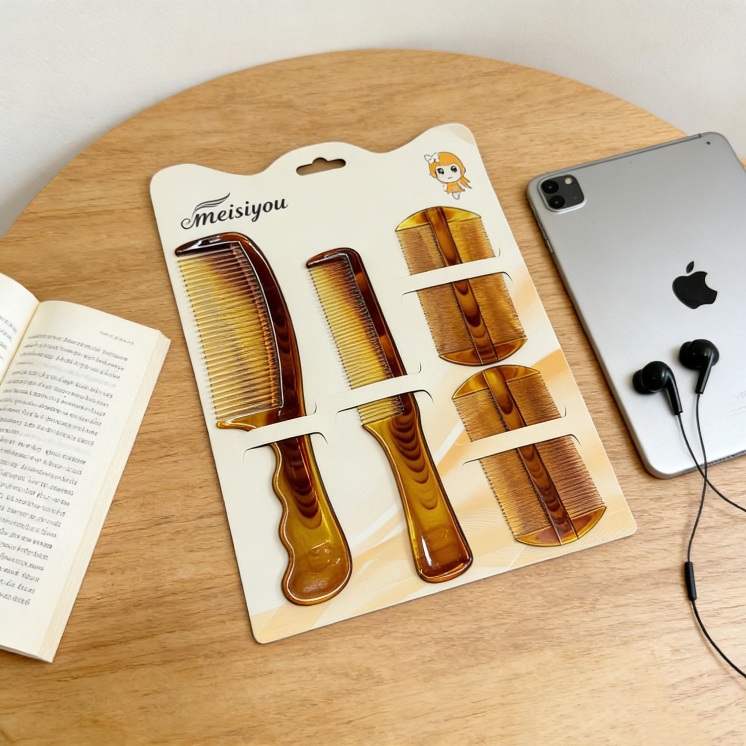 Amber-Colored Plastic Comb Set, Four-Piece Set, Combination Set, Cross-Border Comb Set