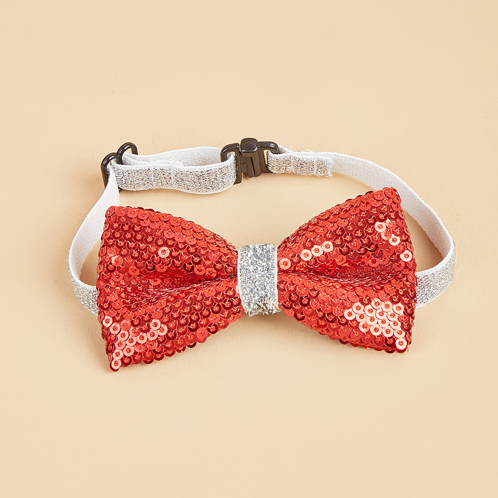 Ventas de la fábrica en stock lentejuelas pajarita PET pajarita avanzada de lentejuelas gato perro arco ajustable accesorios para mascotas