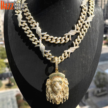 欧美嘻哈镶钻狮子头吊坠项链hiphop男士街头流行项链套装批发现货